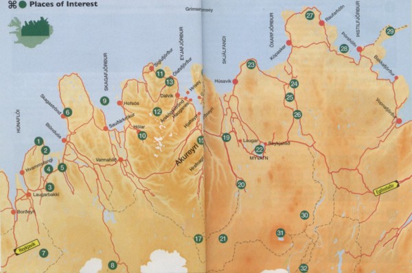 Turystyczna mapa Islandii Północnej